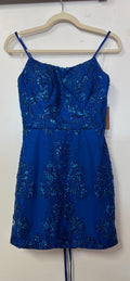 Stacees Royal Blue Sequin Lace-Up Homecoming Dress