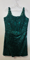 Jonathan Kayne for Sydney’s Closet JK2503 Emerald Sequin Cocktail Dress with Corset Bodice and Glitter Finish