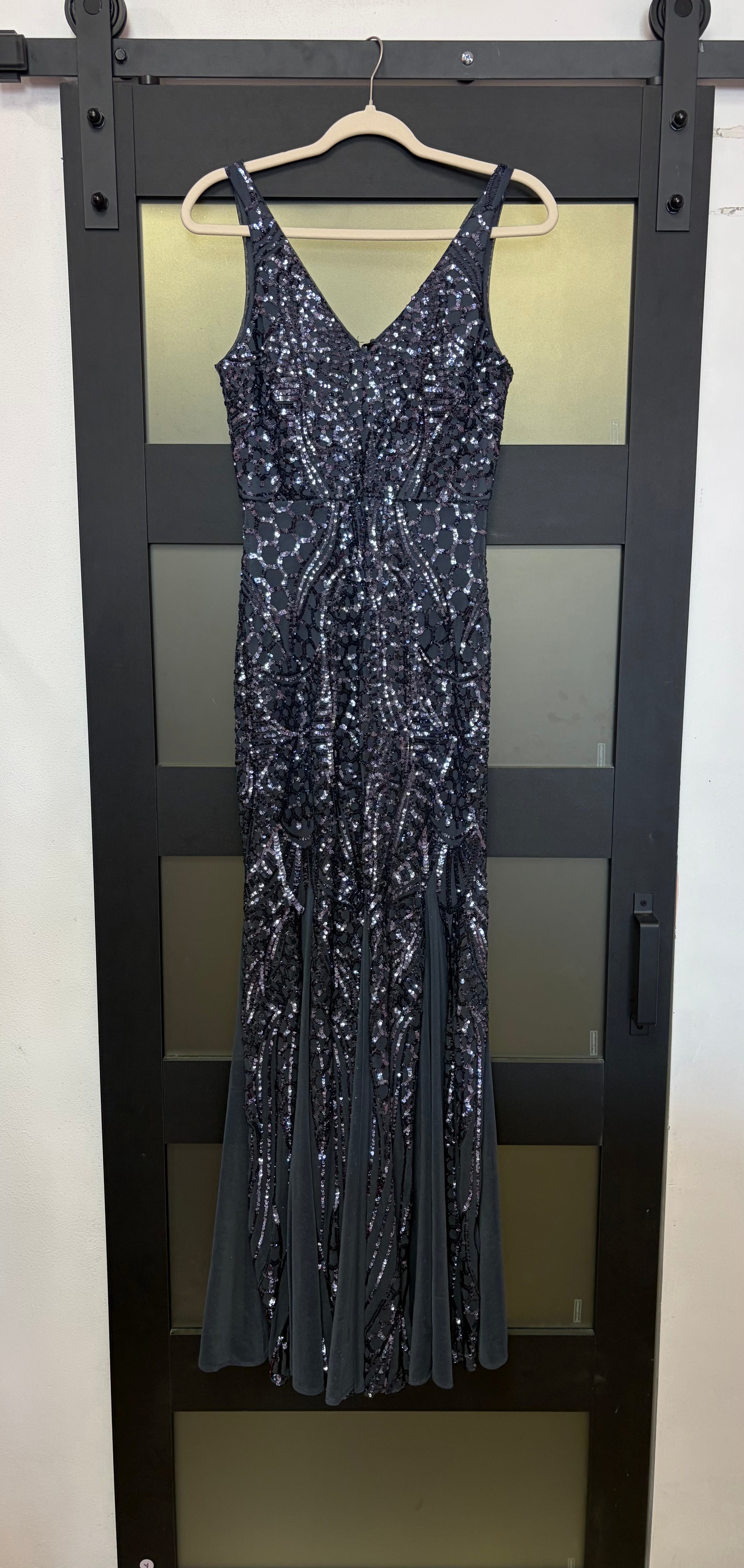 Nightway Midnight Honeycomb Sequin Mermaid Gown