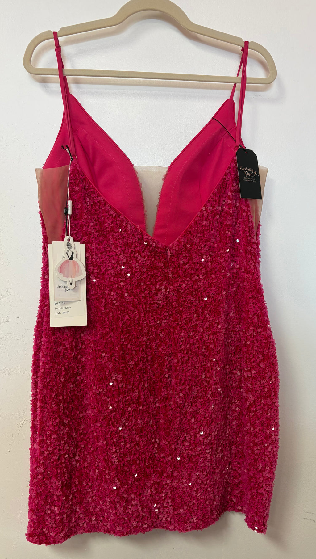Alyce Paris Hot Pink Sequin Homecoming Dress with Plunging Illusion Neckline