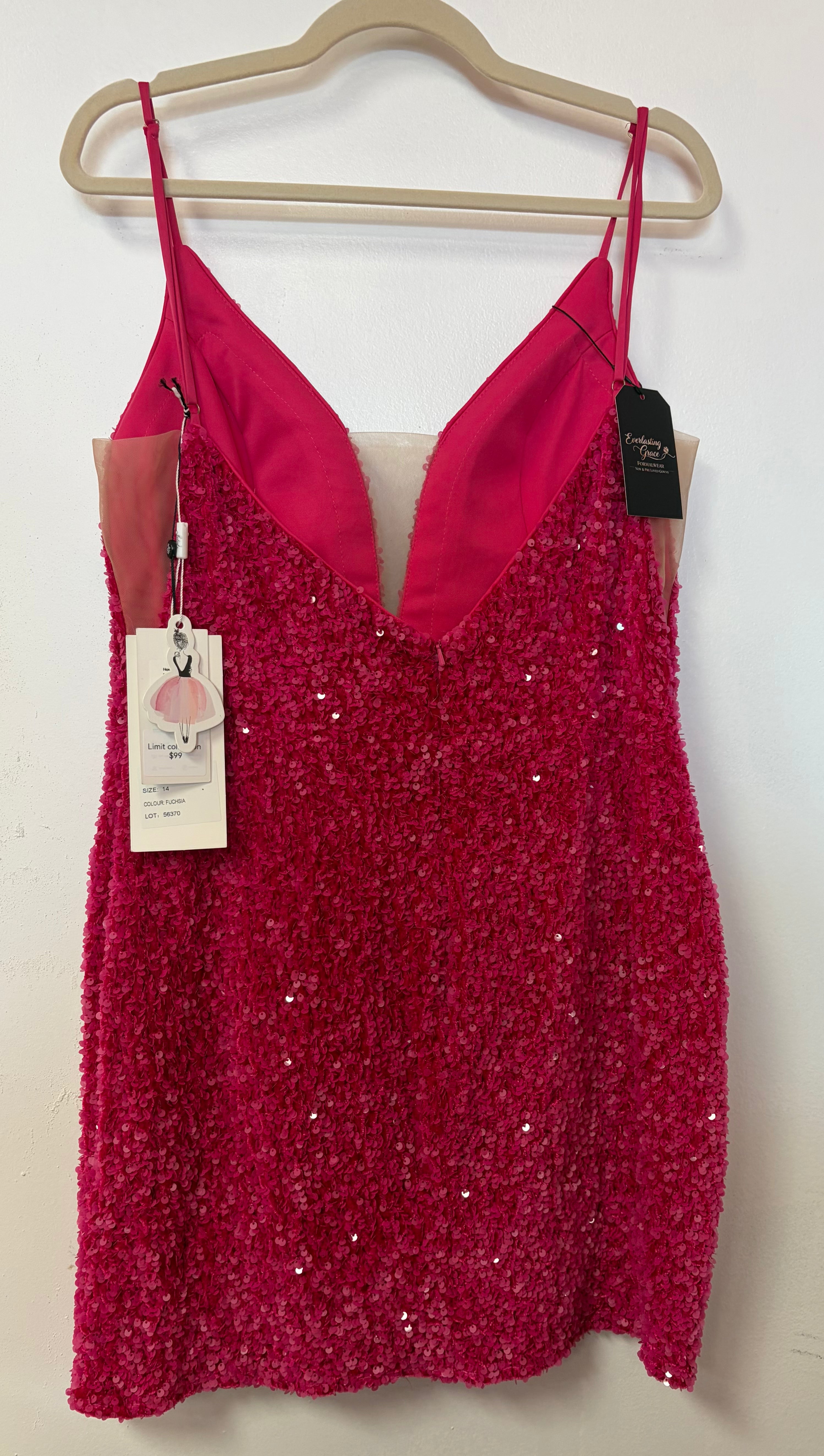 Alyce Paris Hot Pink Sequin Homecoming Dress with Plunging Illusion Neckline