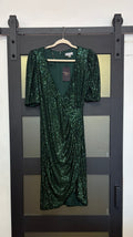 Calvin Klein Emerald Sequin Faux Wrap Cocktail Dress