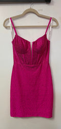Sherri Hill Hot Pink Rhinestone Corset Mini Dress