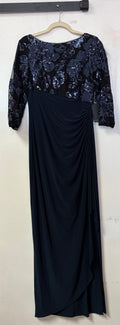 Adrianna Papell Navy Floral Sequin Evening Gown