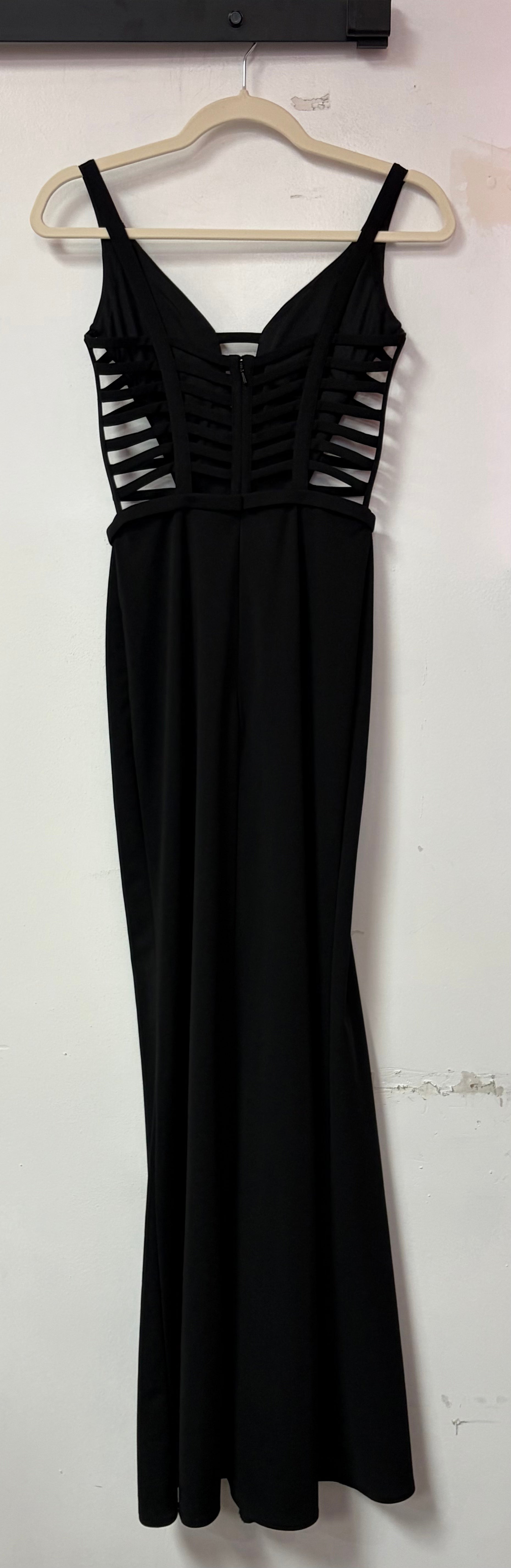 La Femme 22245 Black Plunging Strappy Cutout Gown