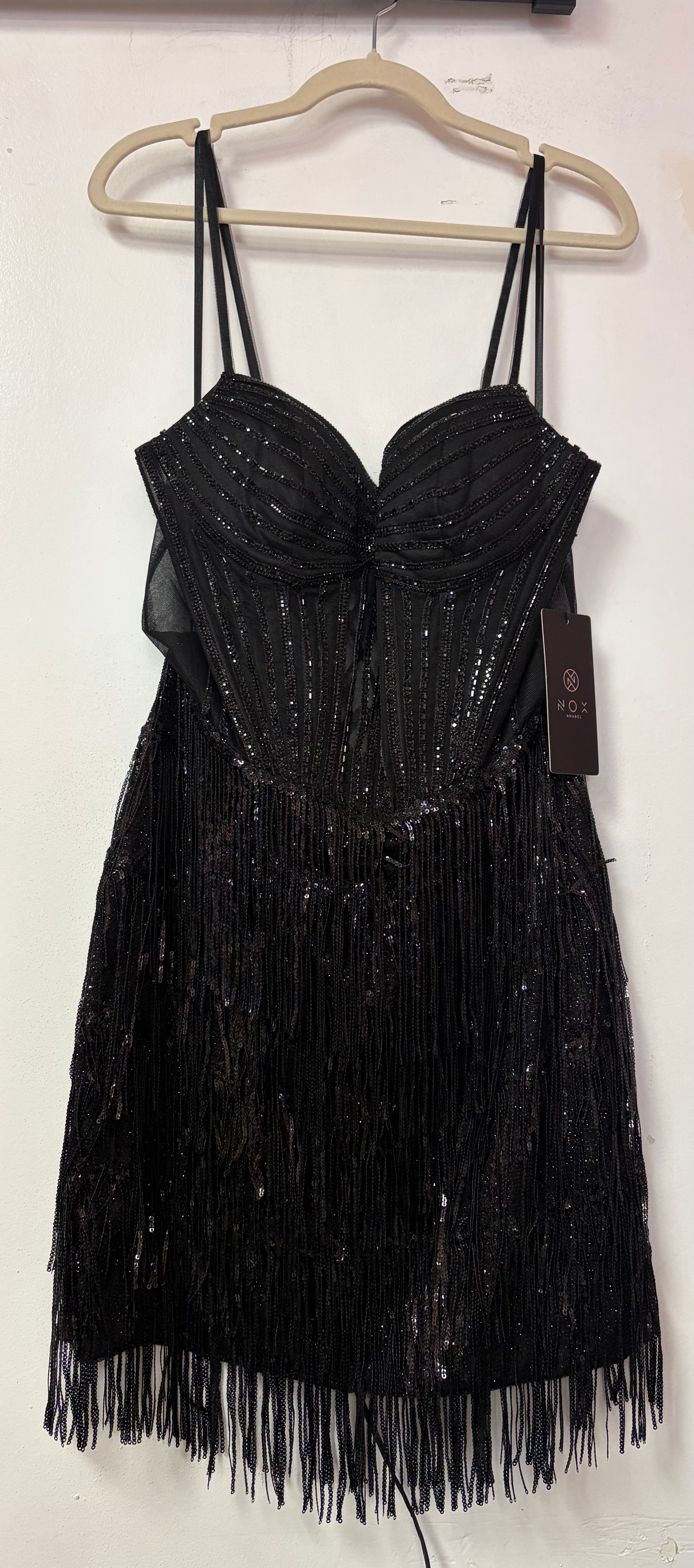 Nox Anabel T132 Short Beaded Corset Fringe Cocktail Dress