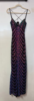 B Darlin Black Iridescent Sequin Mermaid Prom Gown with Open Back