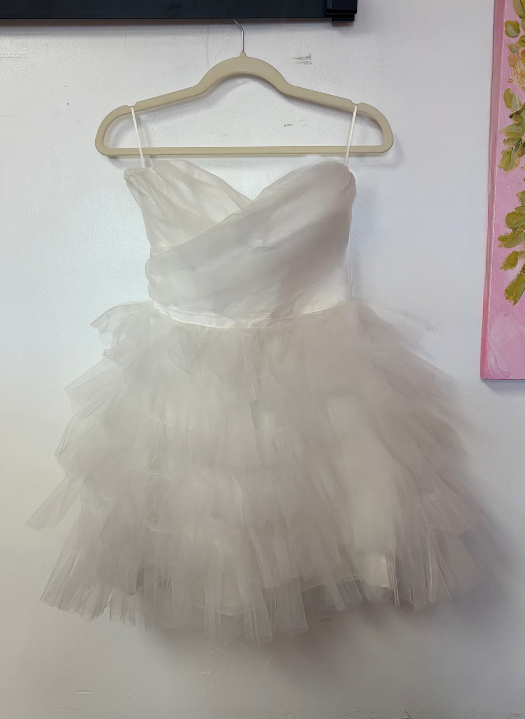 LUXXEL White Tiered Tulle Mini Dress