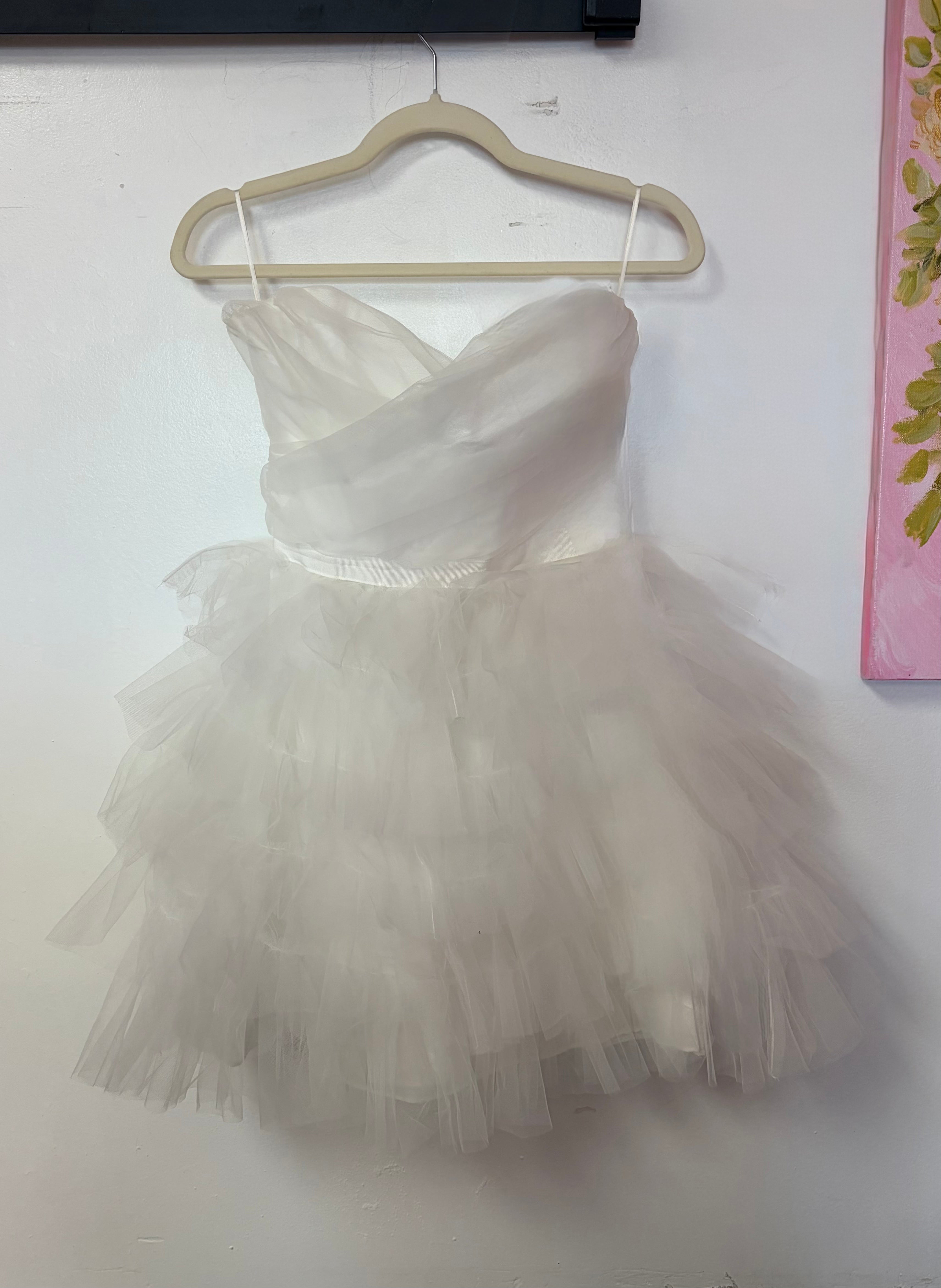LUXXEL White Tiered Tulle Mini Dress