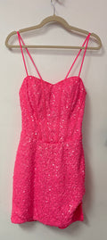 Colors 3022 Hot Pink Sequin Homecoming Dress with Corset Bodice and Tulip Hem Skirt