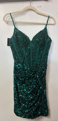 Stacees S8014HL Emerald Green Sequin Corset Mini Dress
