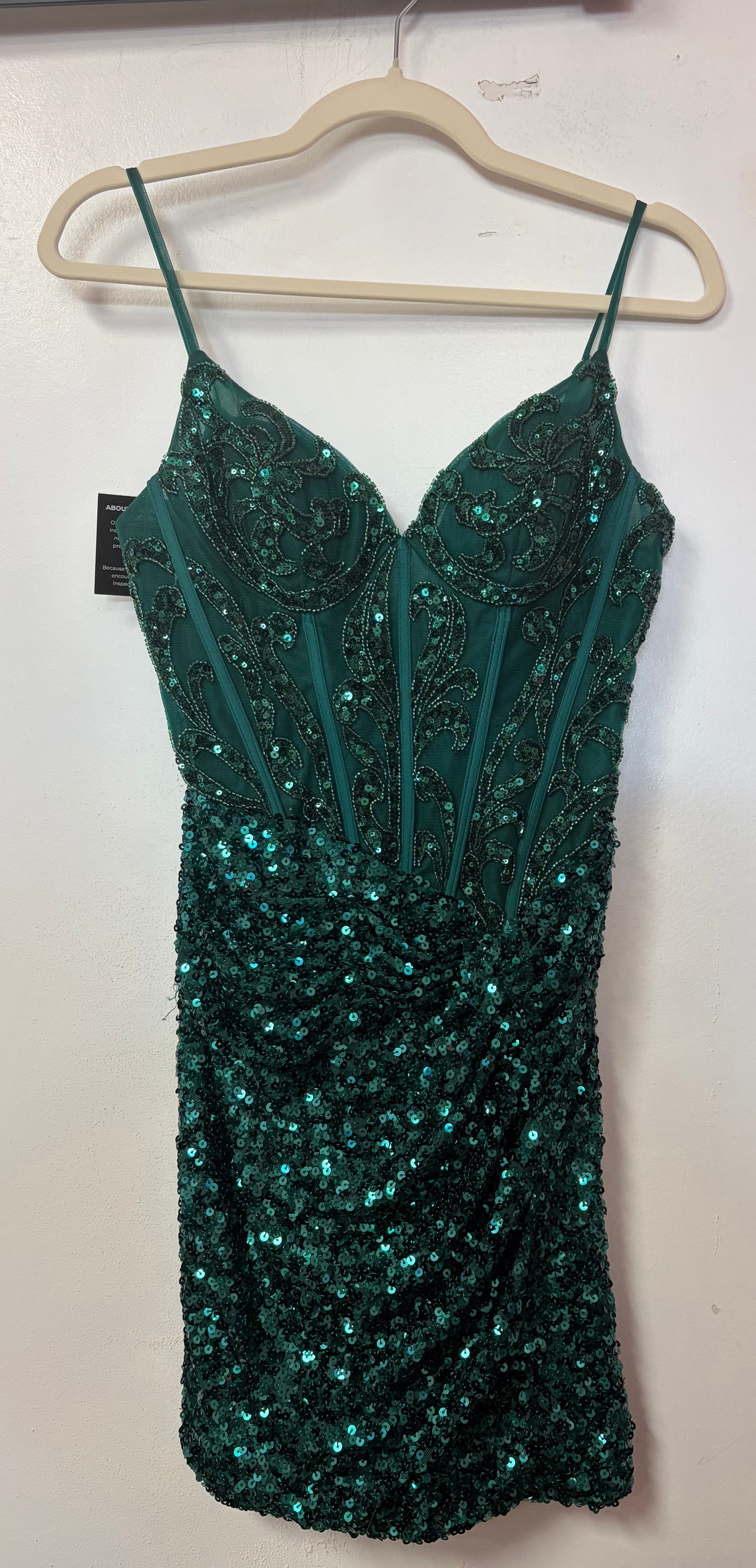 Stacees S8014HL Emerald Green Sequin Corset Mini Dress