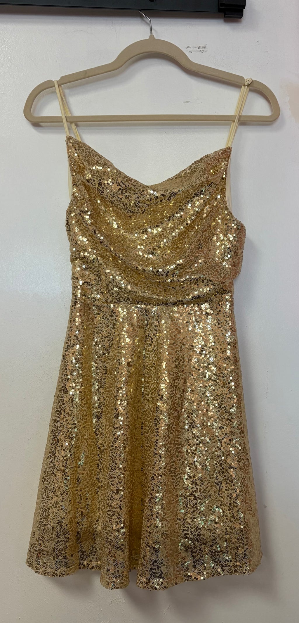 Gold Sequin Lace-Up Back A-Line Formal Dress