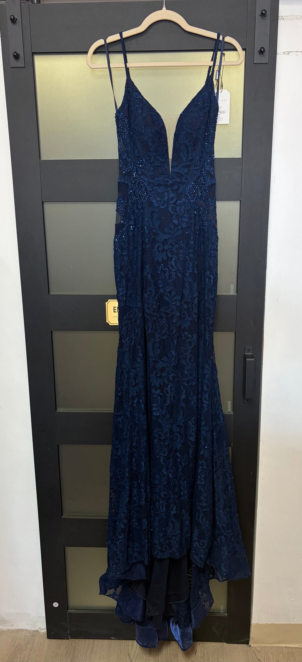 La Femme 29679 Navy Beaded Lace Mermaid Gown