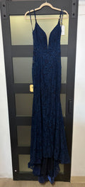 La Femme 29679 Navy Beaded Lace Mermaid Gown