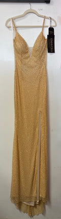 Primavera Couture 3207 Yellow Beaded V-Neck Evening Gown with High Slit