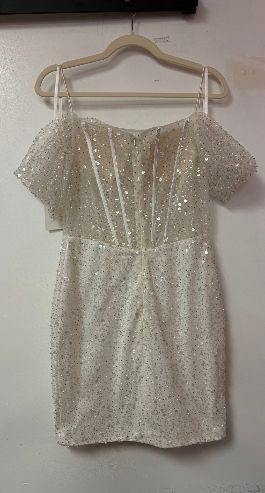 Nox Anabel R770W White Sequin Off-the-Shoulder Corset Dress