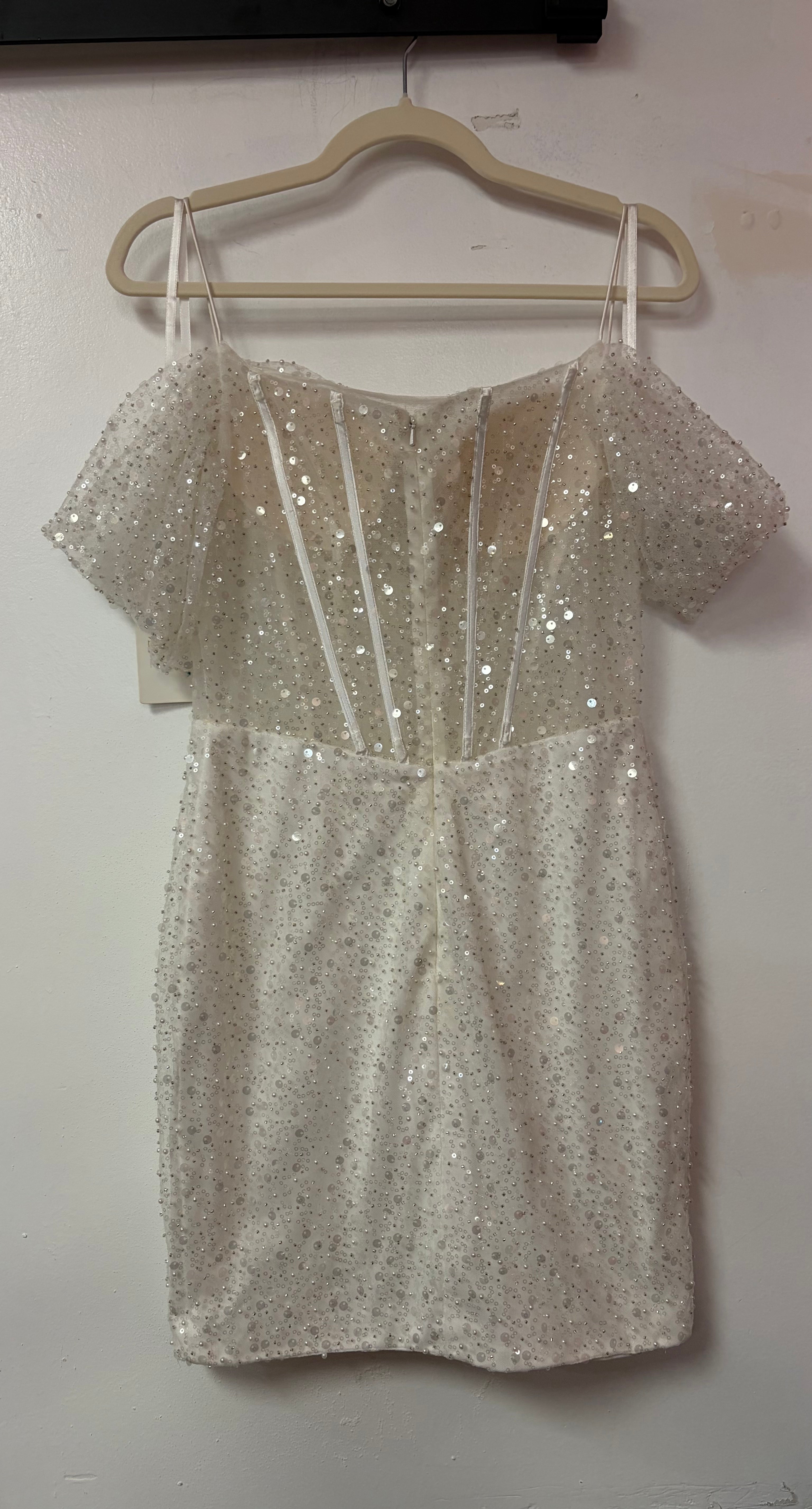 Nox Anabel R770W White Sequin Off-the-Shoulder Corset Dress