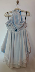 Michael Costello x REVOLVE White Halter Mini Dress with Open Back and Powder Blue Lining