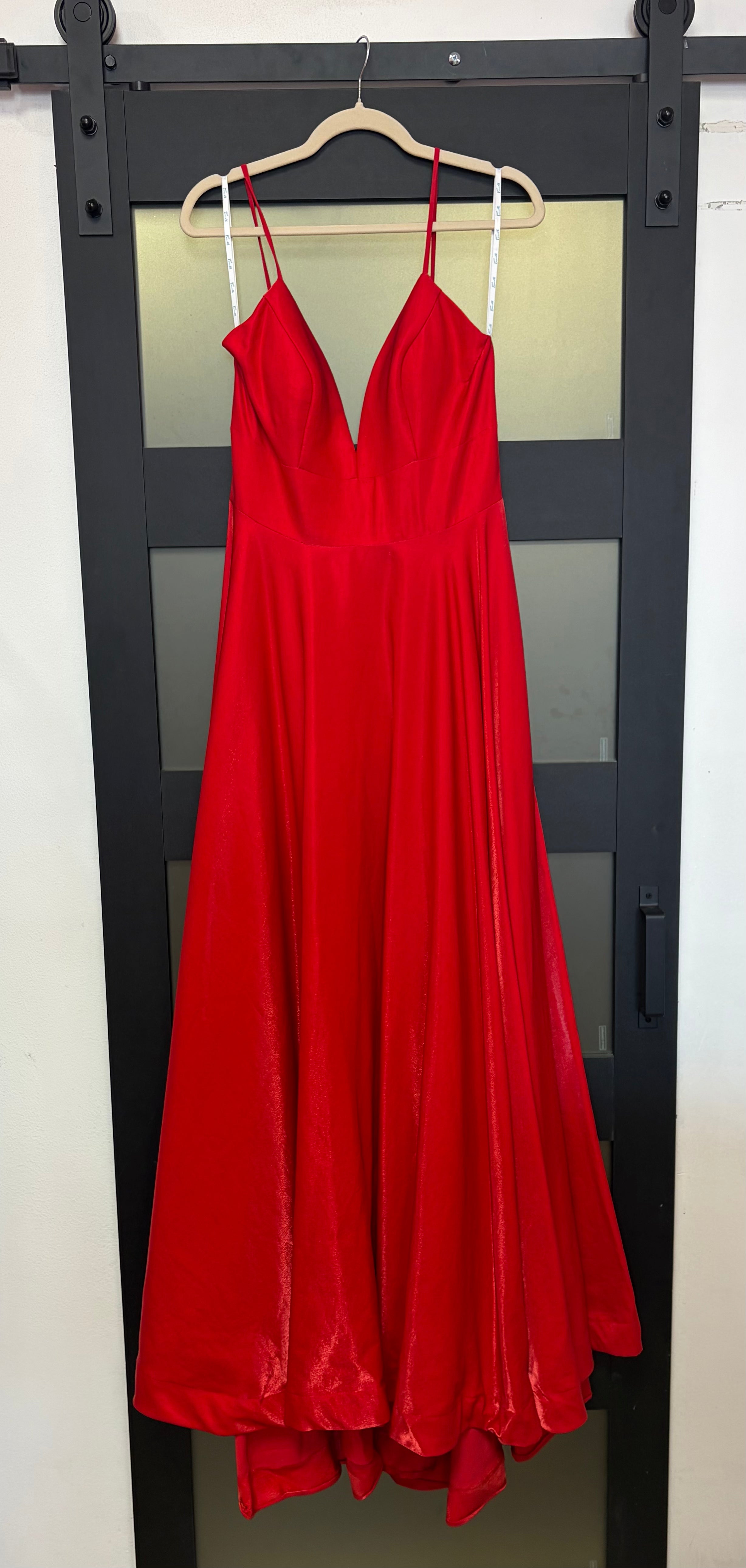 Camille La Vie Red Satin A-Line Gown