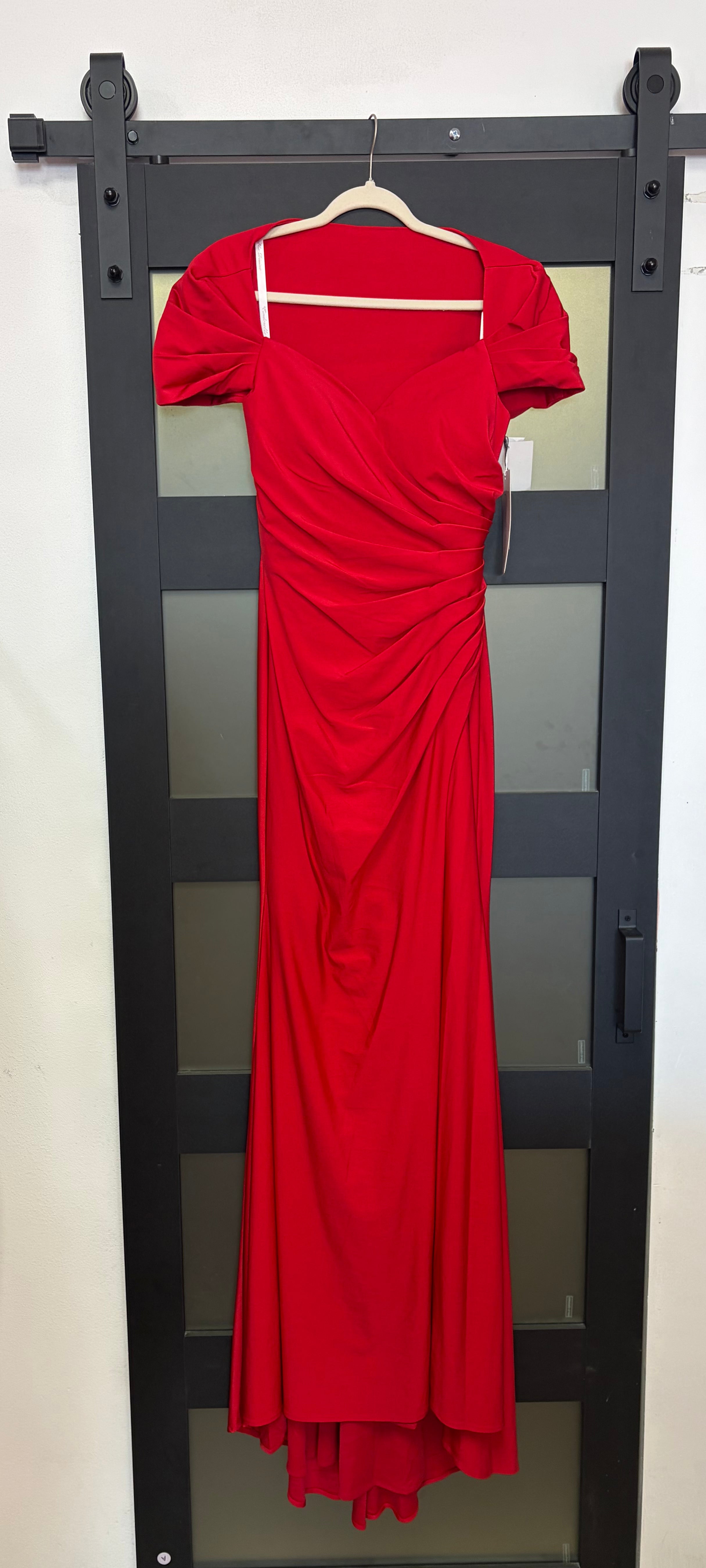 Cinderella Divine Scarlet Draped Cap Sleeve Formal Dress