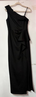 Eliza J Black One-Shoulder Gown with Cascading Ruffle