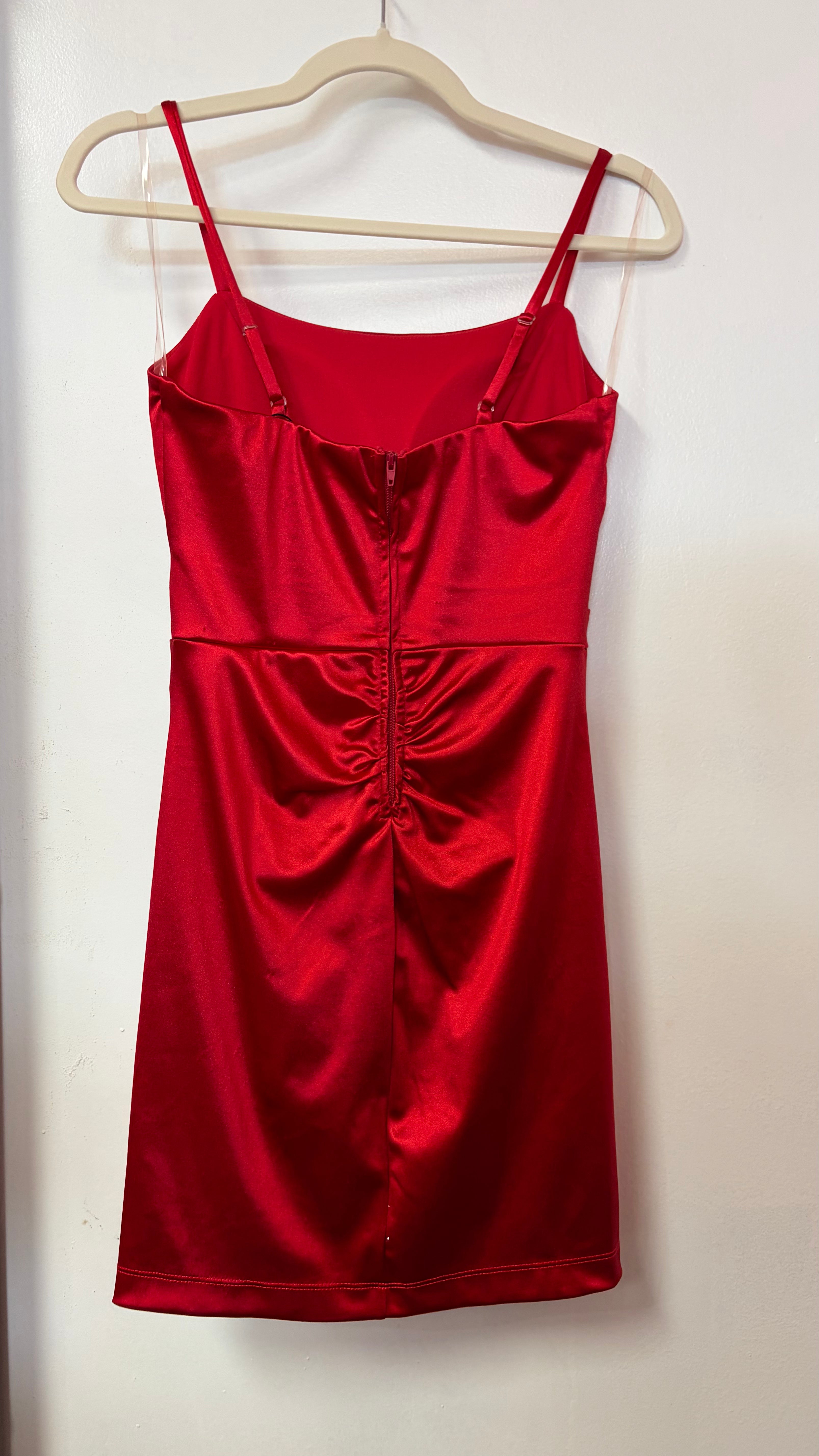 Honey & Rosie Red Satin Ruched Mini Dress