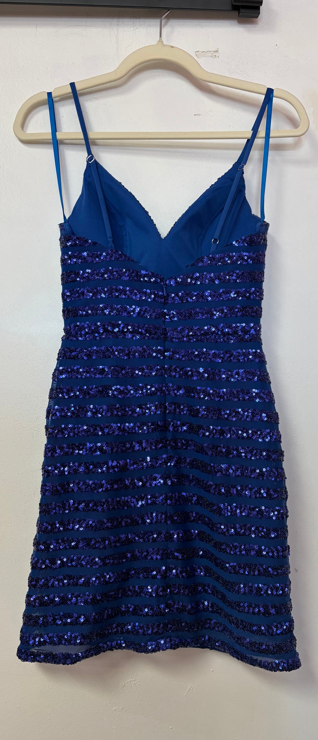 Nox Anabel R706 Royal Blue Striped Sequin Short Dress
