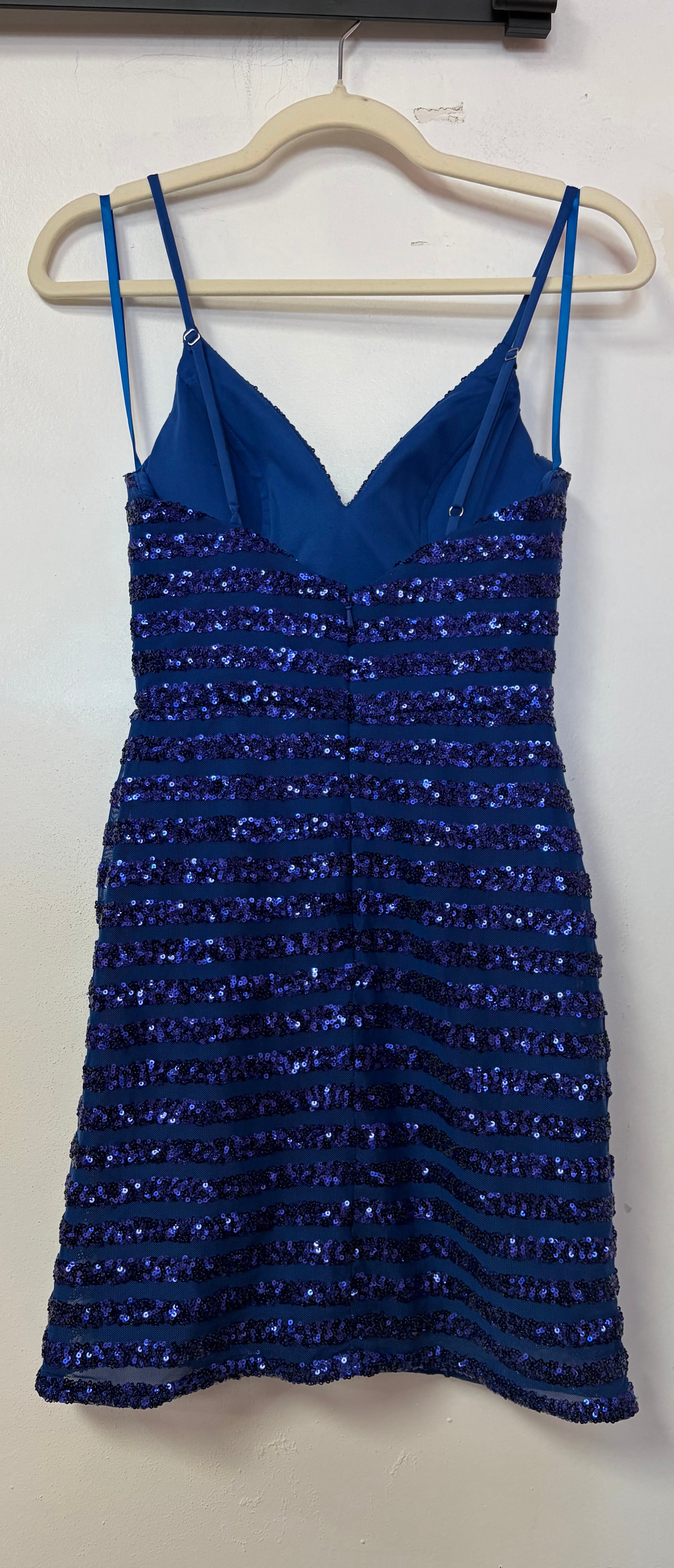 Nox Anabel R706 Royal Blue Striped Sequin Short Dress