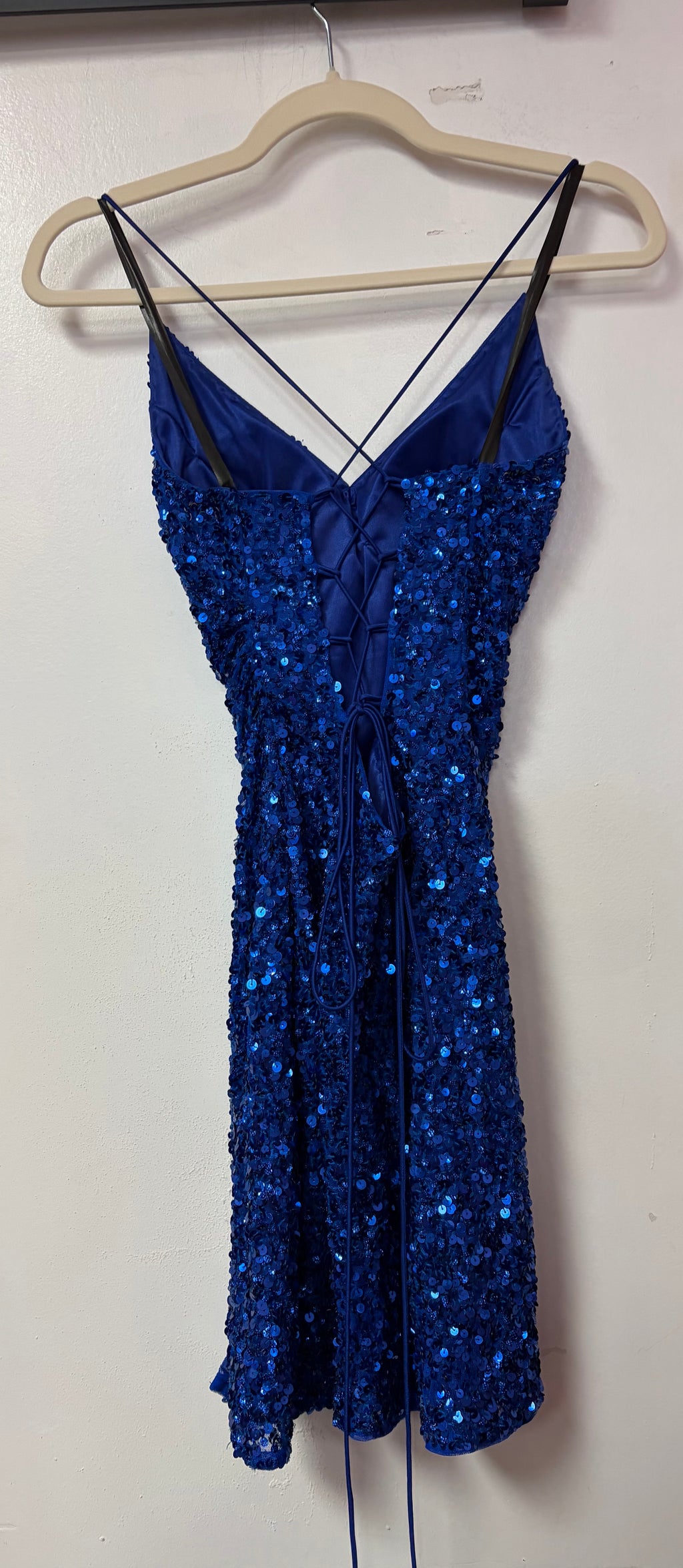 Primavera 3891 Royal Blue Sequin Lace-Up Mini Dress