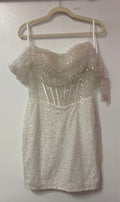 Nox Anabel R770W White Sequin Off-the-Shoulder Corset Dress