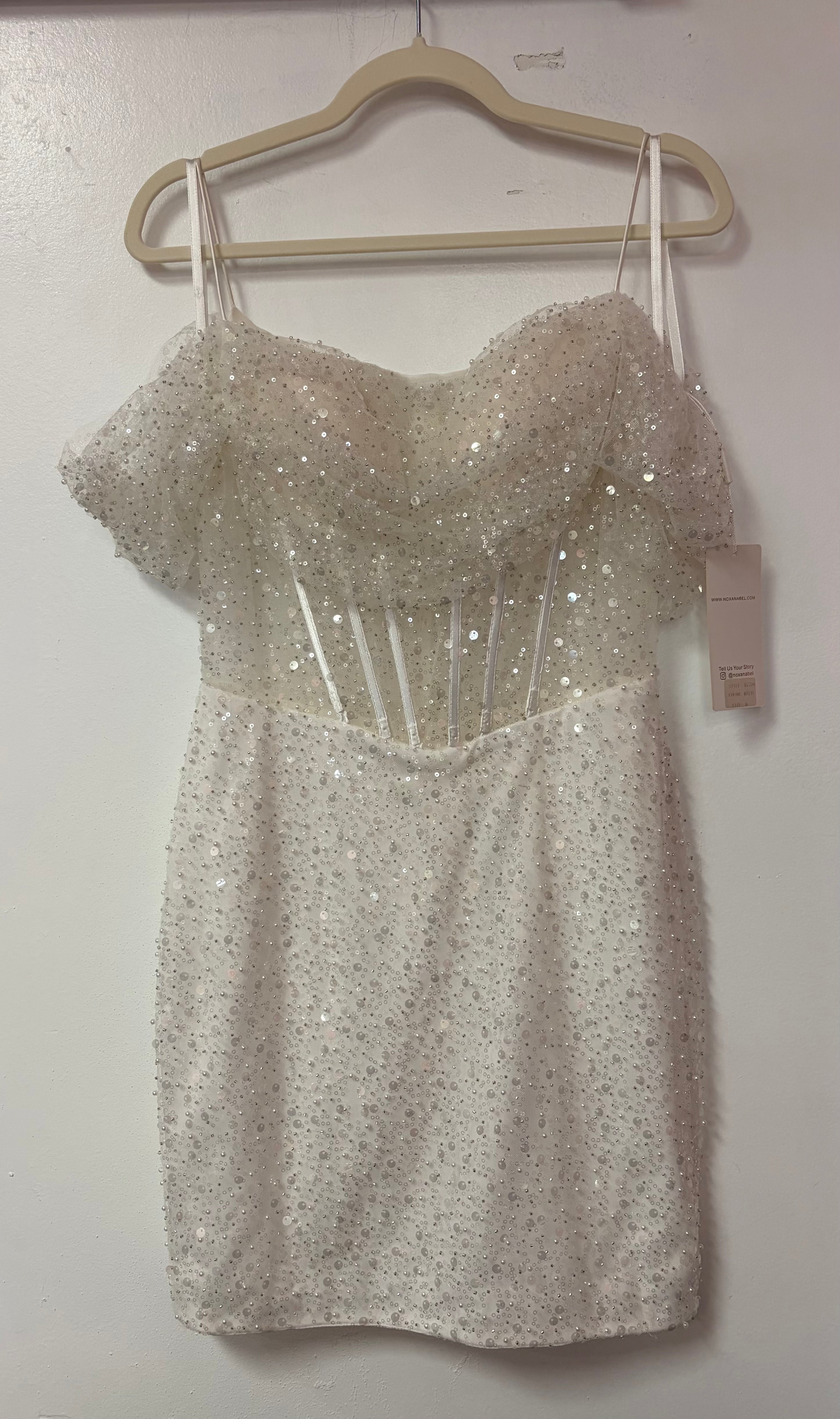 Nox Anabel R770W White Sequin Off-the-Shoulder Corset Dress