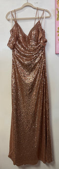 Christina Wu Rose Gold Sequin Cold-Shoulder Formal Gown