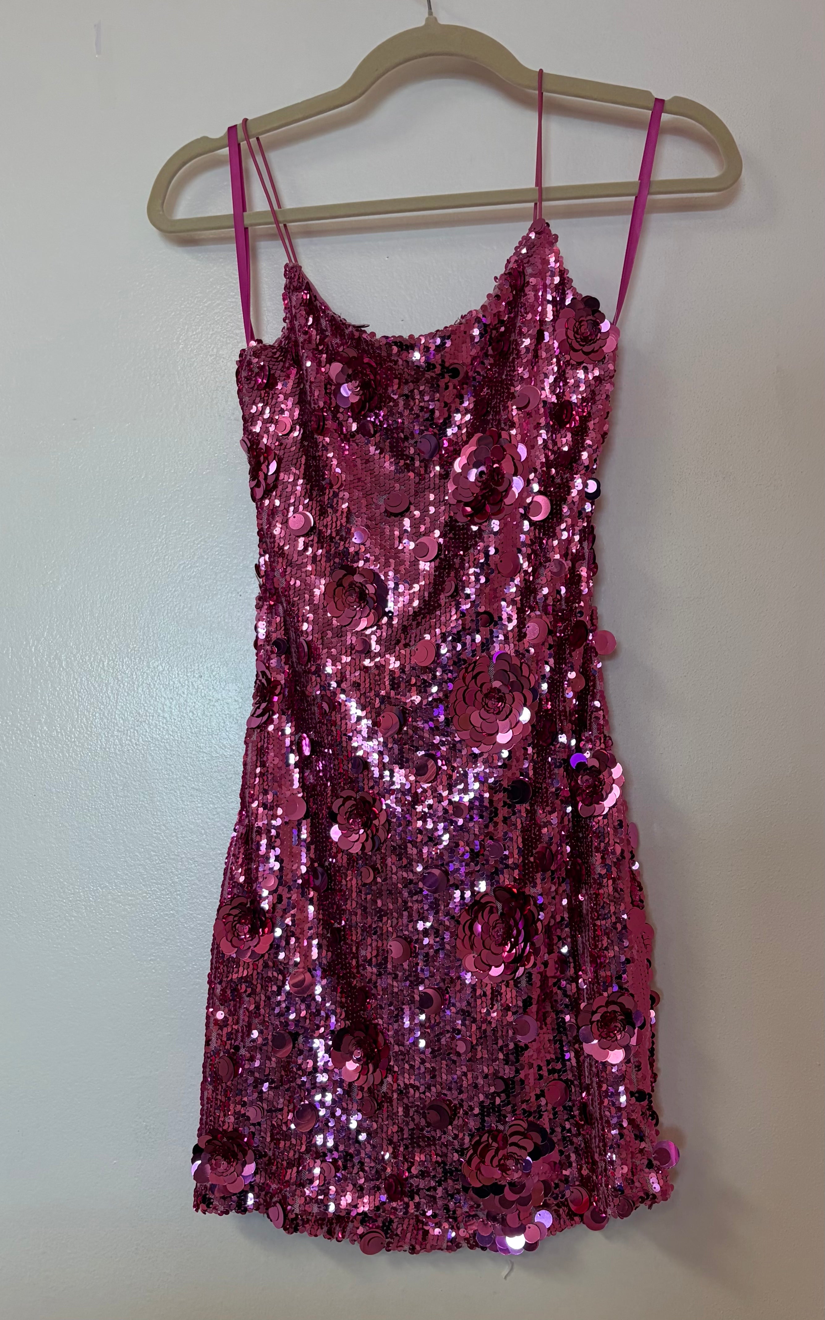 B Smart Hot Pink Floral Sequin Mini Dress