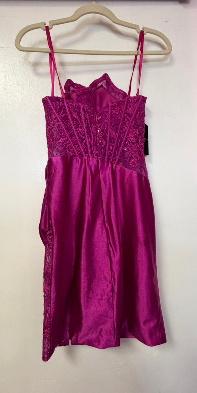 Nox Anabel T870 Fuchsia Lace Corset Satin Mini Dress