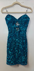 Primavera Couture 4457 Teal Strapless Sequin Mini Dress