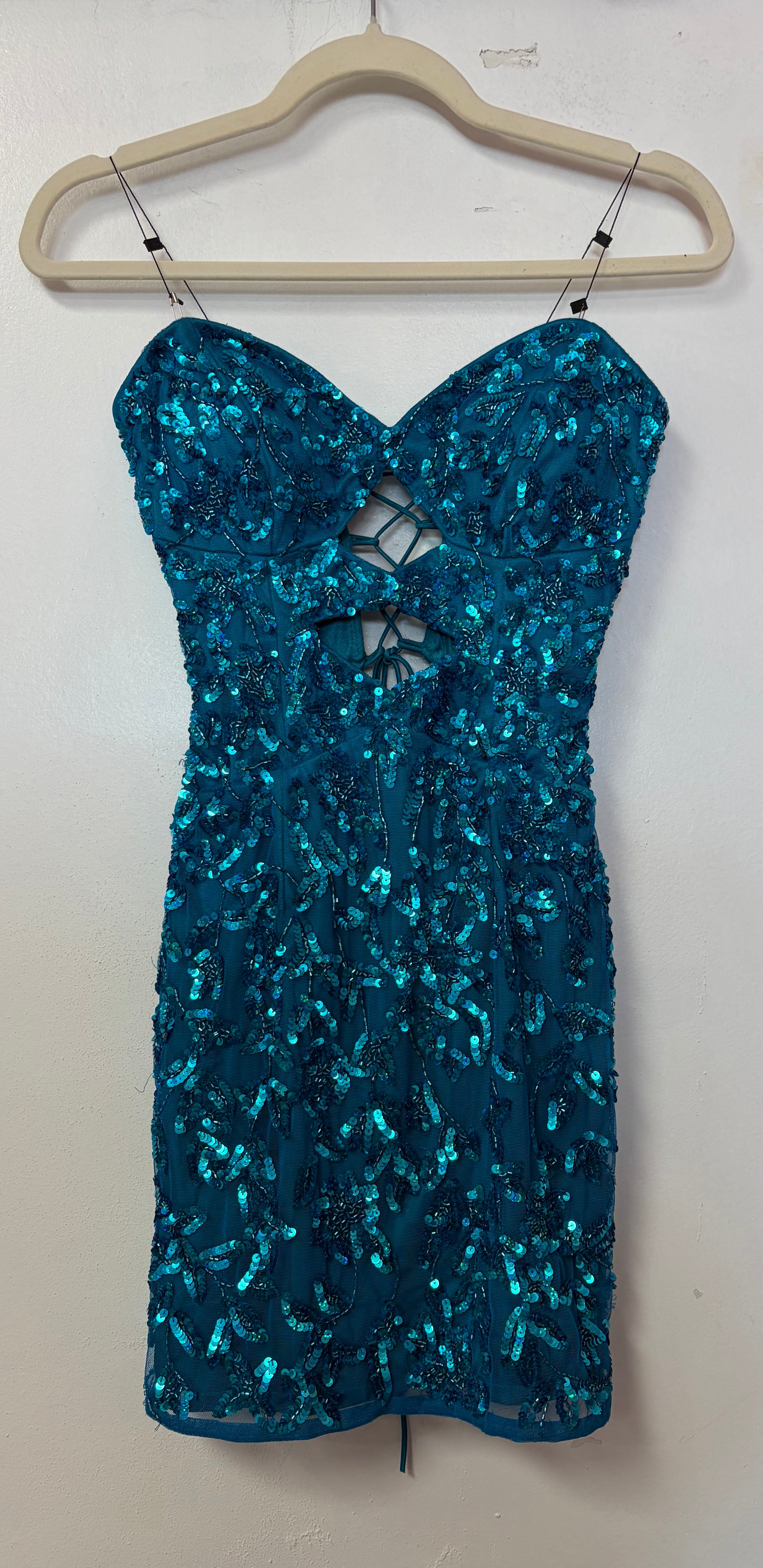 Primavera Couture 4457 Teal Strapless Sequin Mini Dress