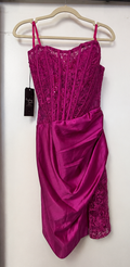 Nox Anabel T870 Fuchsia Lace Corset Satin Mini Dress