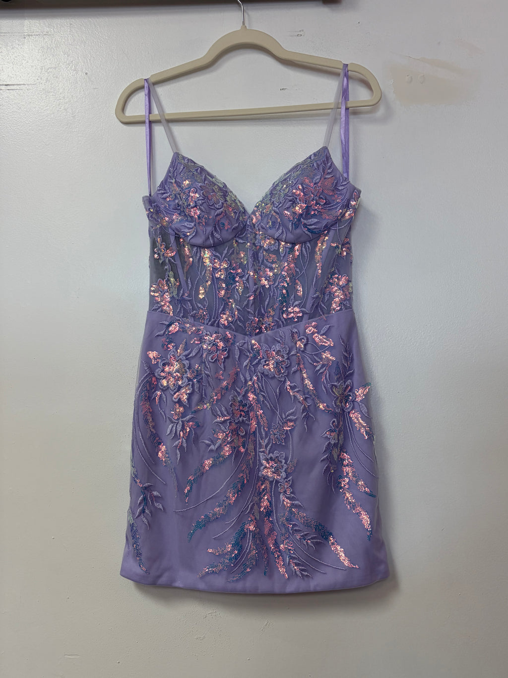Lavender Floral Sequin Embroidered Corset Homecoming Dress