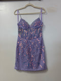 Lavender Floral Sequin Embroidered Corset Homecoming Dress