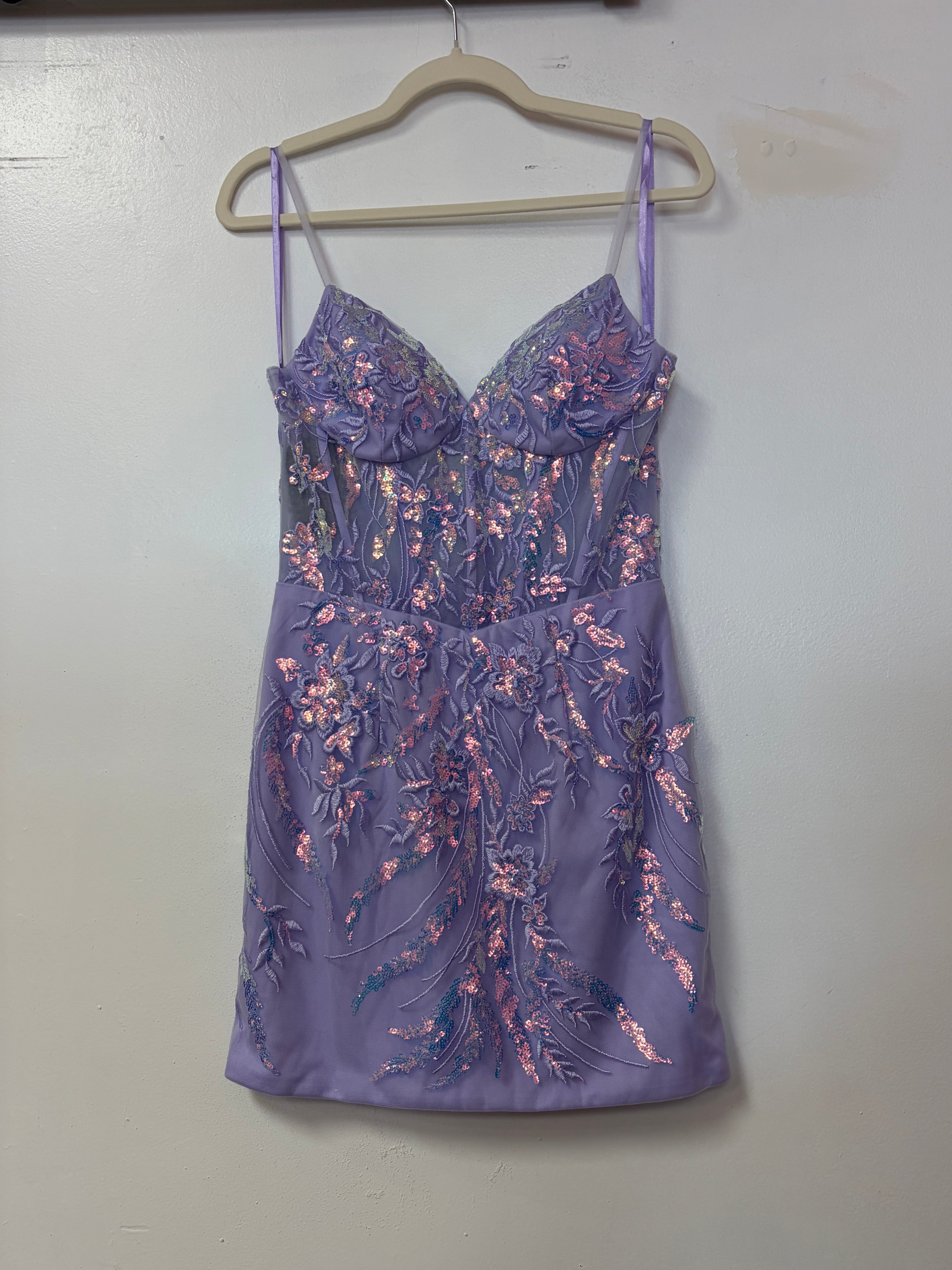 Lavender Floral Sequin Embroidered Corset Homecoming Dress