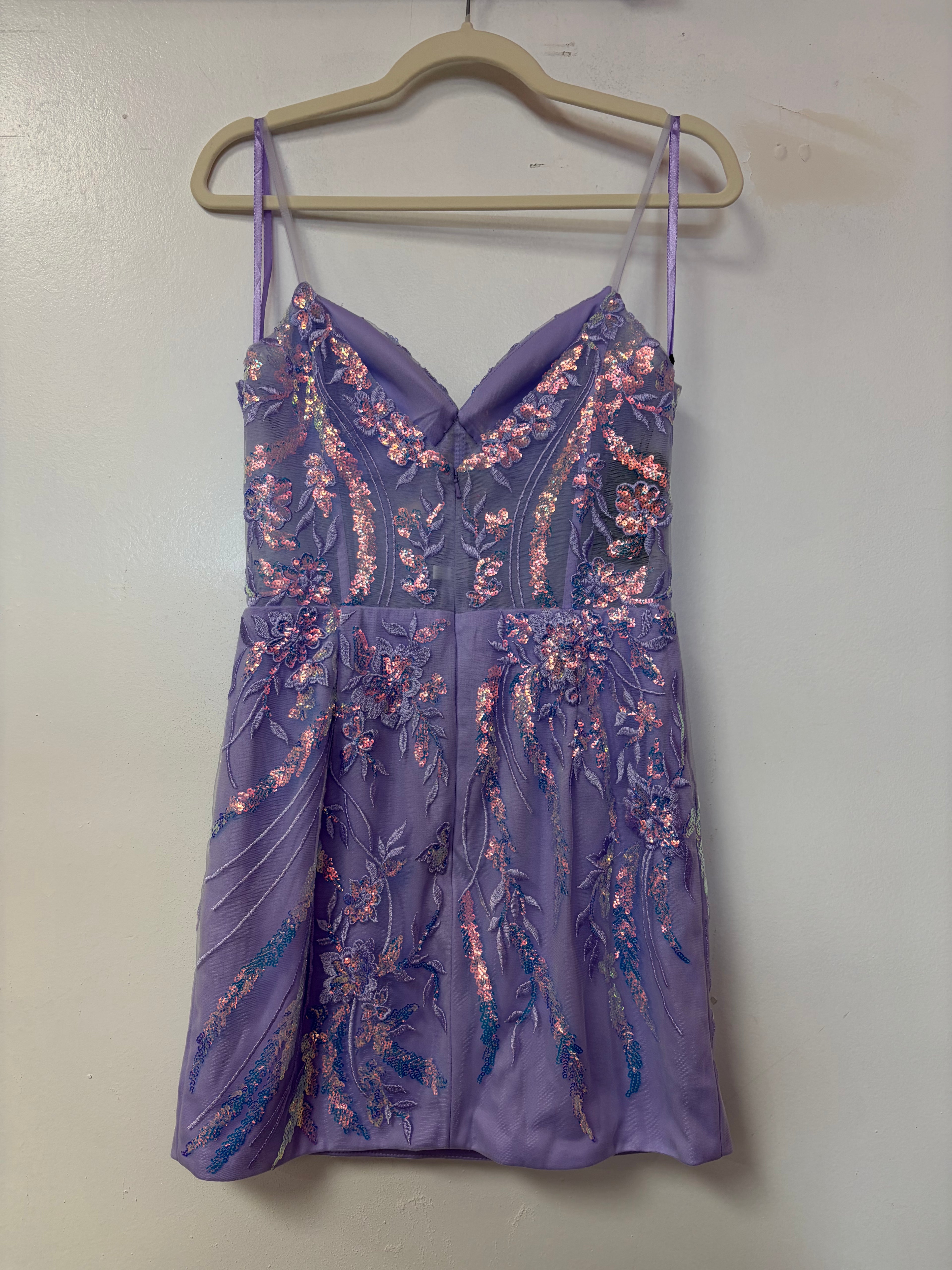 Lavender Floral Sequin Embroidered Corset Homecoming Dress