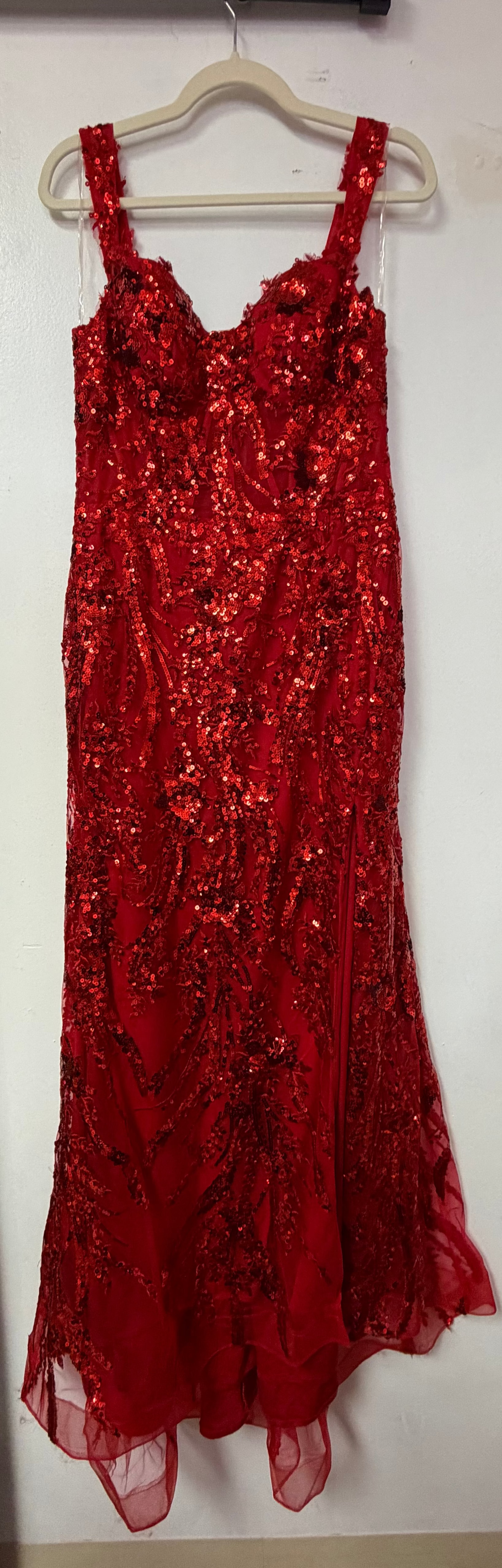 Stacees Red Sequin Lace-Up Mermaid Formal Gown