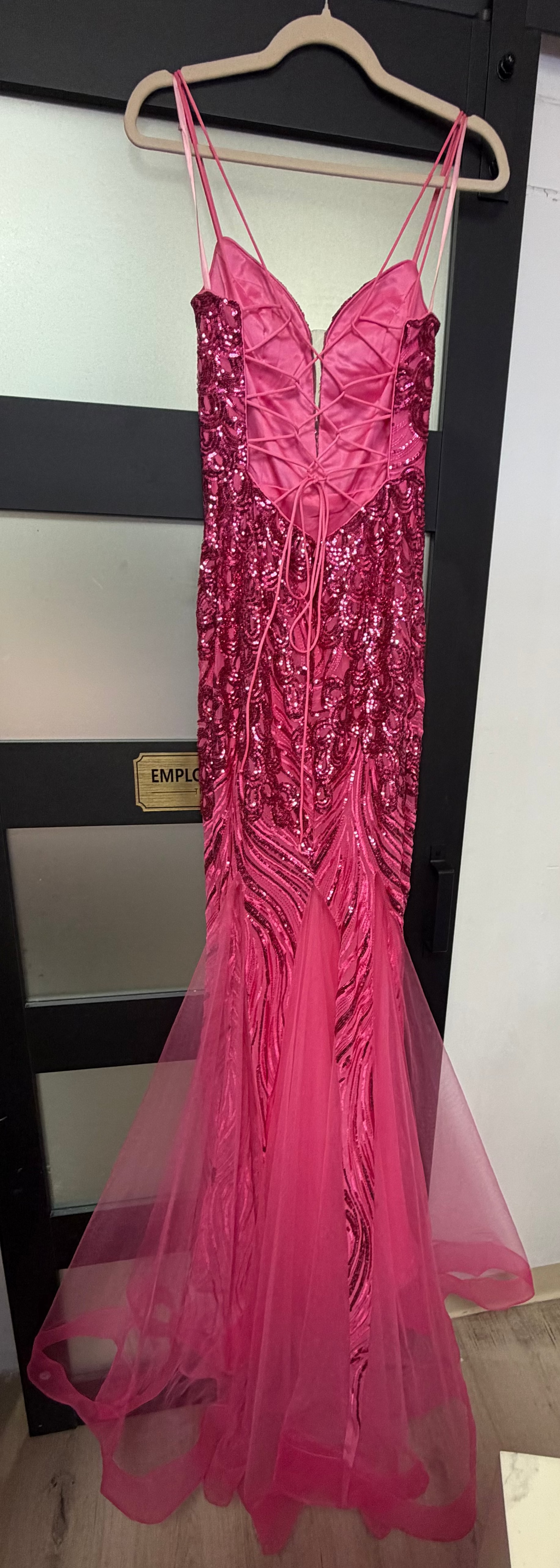 Amelia Couture 7021 Hot Pink Sequin Mermaid Gown with Lace-Up Back