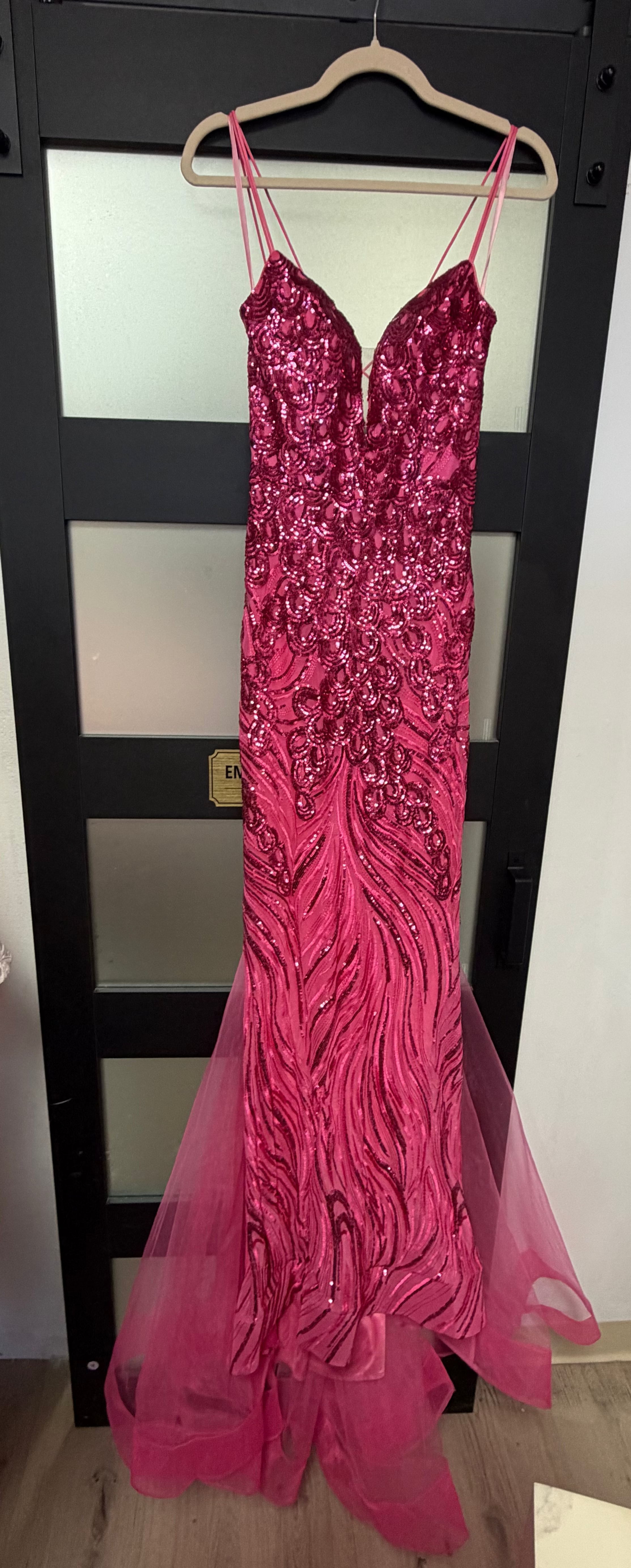 Amelia Couture 7021 Hot Pink Sequin Mermaid Gown with Lace-Up Back
