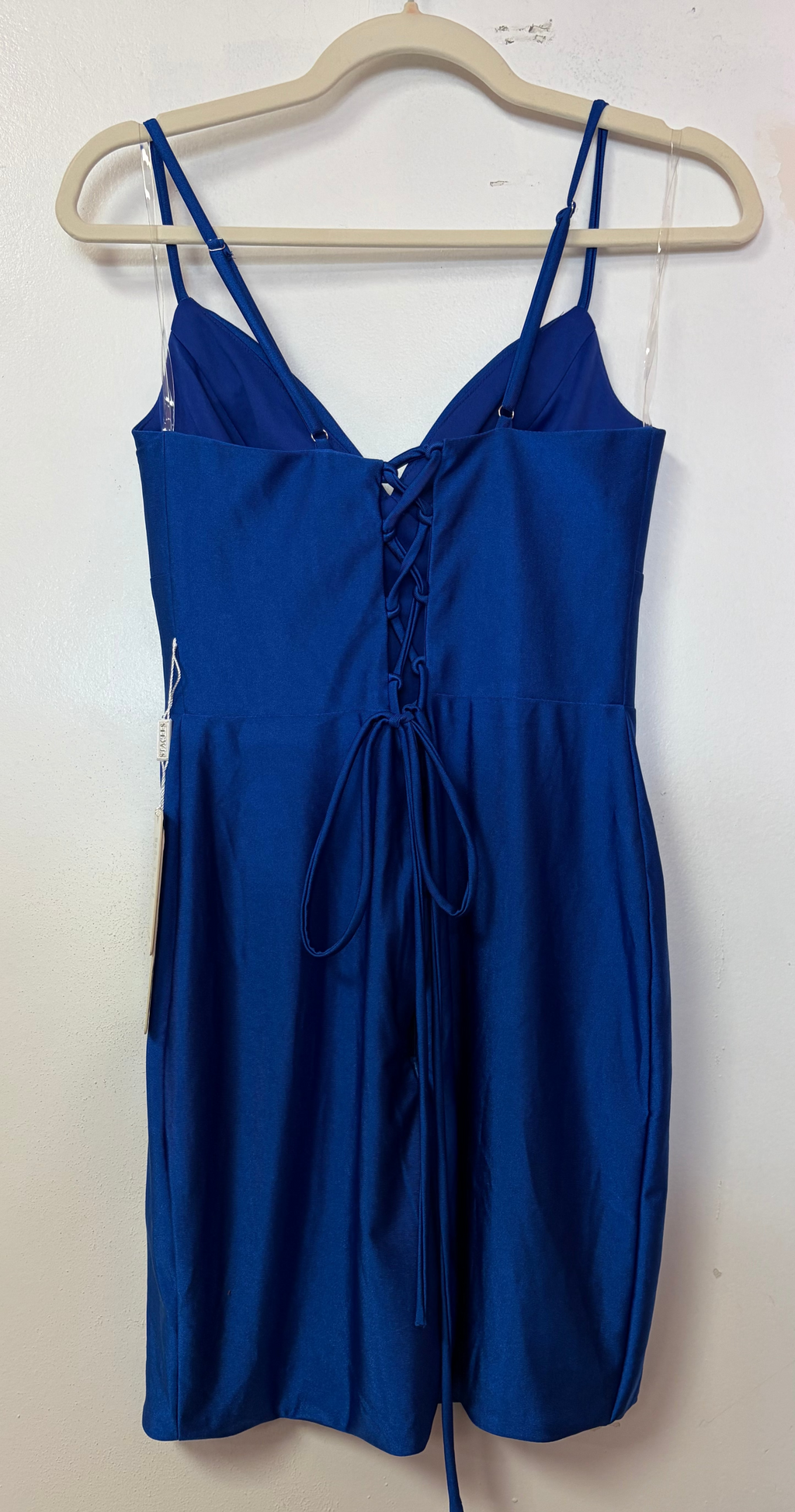 Stacees S8698H Royal Blue Satin V-Neck Short Formal Dress