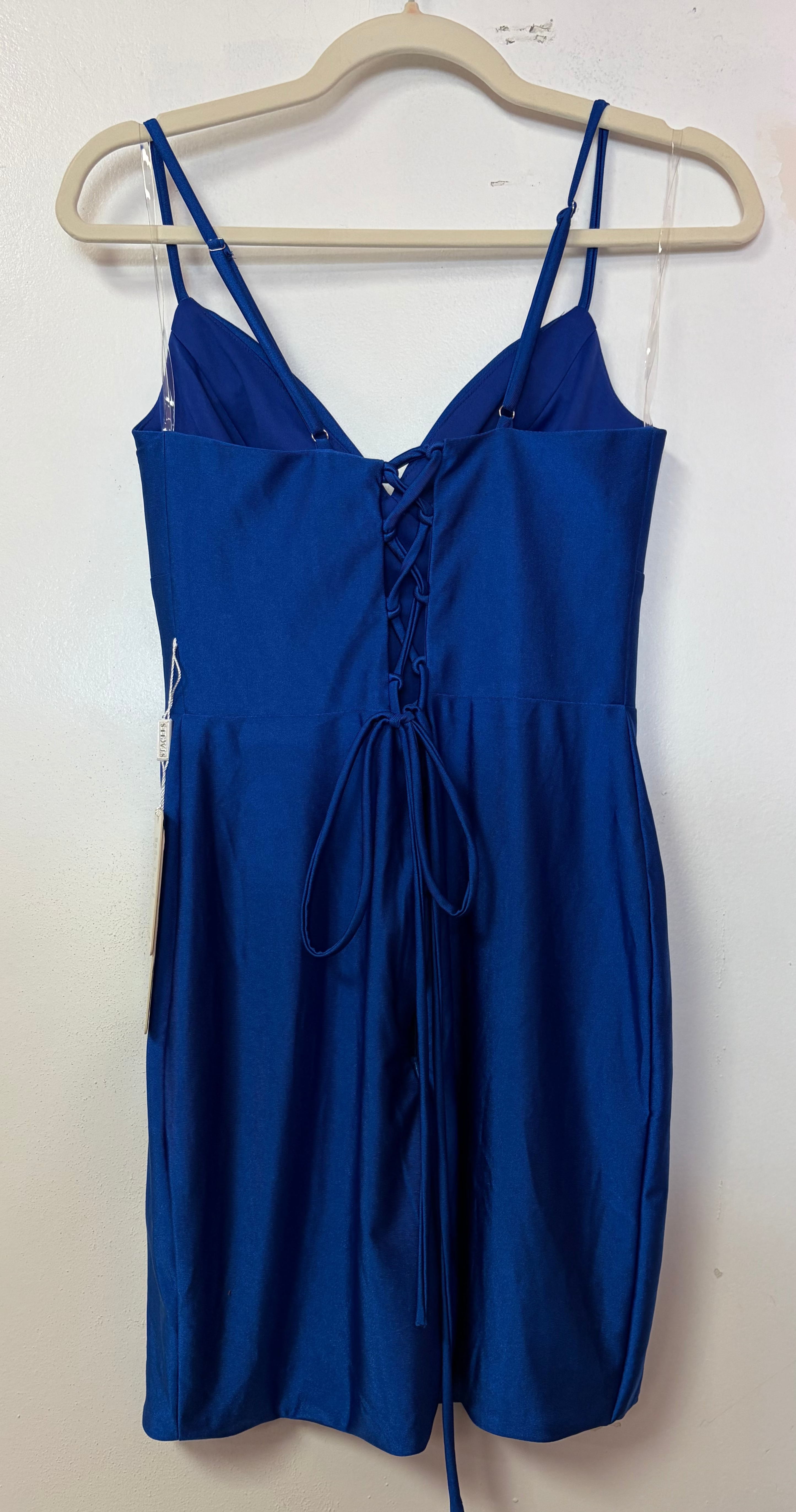 Stacees S8698H Royal Blue Satin V-Neck Short Formal Dress