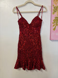 Windsor Red Sequin Corset Mini Dress with Ruffle Hem