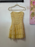Windsor Yellow Lace Ruched Tiered Ruffle Mini Dress