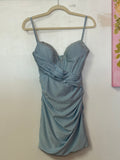 Ice Blue Rhinestone Corset Ruched Satin Mini Dress